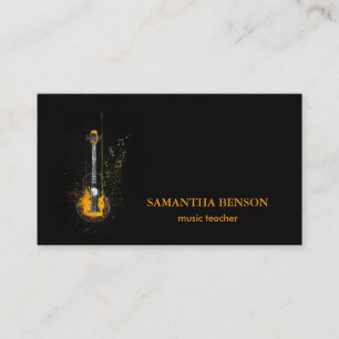 Tarjeta de visita de Músico Elegante con Guitarra 