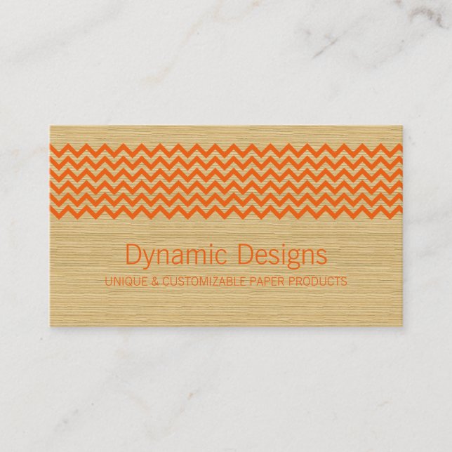 Tarjeta de visita de naranja Rustic Chevron (Anverso)
