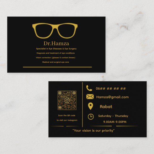 Tarjeta de visita de oftalmólogo profesional (Anverso / Reverso)