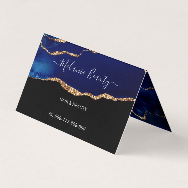 Tarjeta de visita de oro Agy Navy Blue Marble (Anverso)