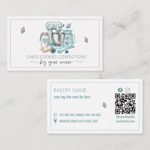 Tarjeta de visita de panadería floral con batidora