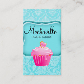 Tarjeta de visita de panadería Vintage Damask Blue