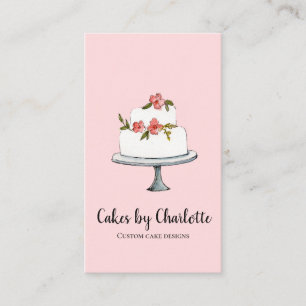 Tarjeta de visita de pastel de boda con fondo rosa