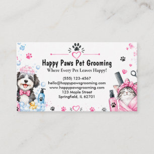 Tarjeta de visita de peluquería de mascotas con ac