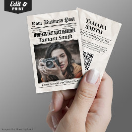 Tarjeta de visita de periódico, fotógrafo profesio