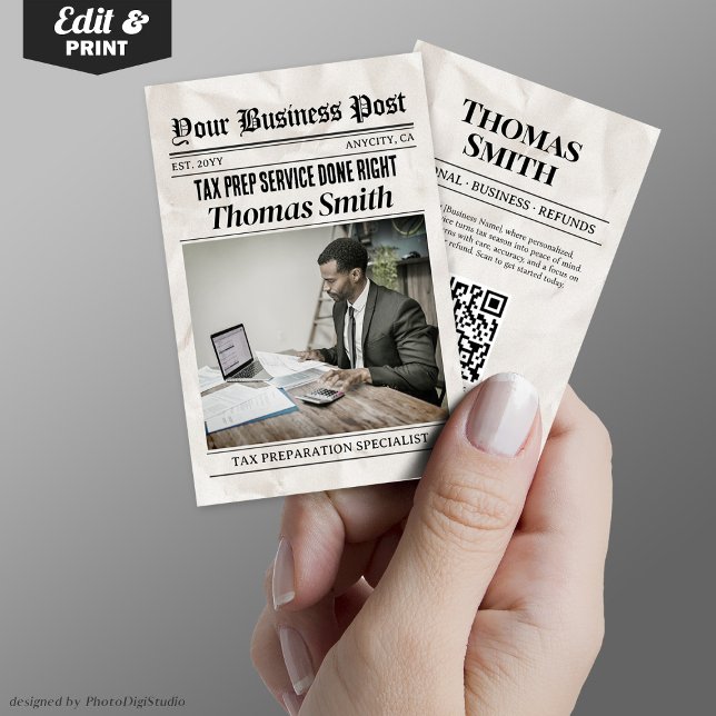 Tarjeta de visita de periódico, Tax Prep Service P (Newspaper Business Card, Tax Prep Service Pro Calling Card)