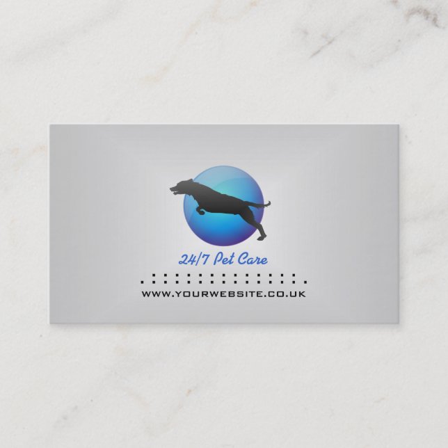 Tarjeta de visita de perro saliente (versión azul) (Anverso)