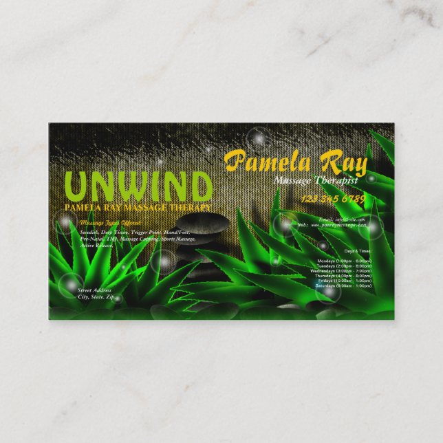 Tarjeta de visita de piedra caliente del áloe del (Anverso)