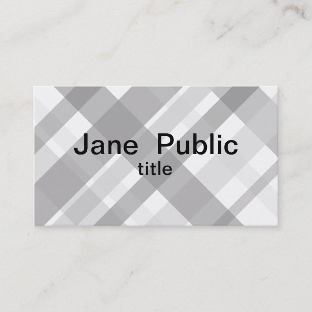 tarjeta de visita de plaid gris y blanco de doble  (Anverso)