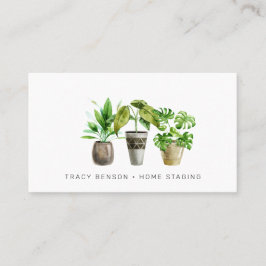 Tarjeta de visita de planta en maceta acuarela