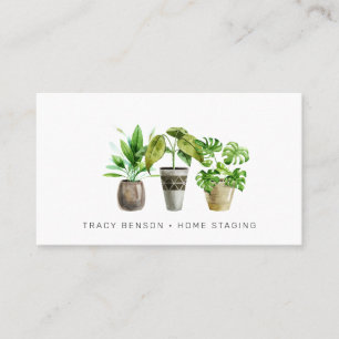 Tarjeta de visita de planta en maceta acuarela