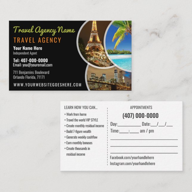 Tarjeta de visita de plantilla de agente de viajes (Anverso / Reverso)