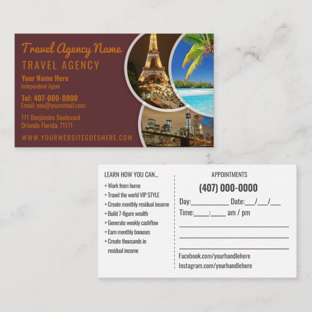 Tarjeta de visita de plantilla de agente de viajes (Anverso / Reverso)