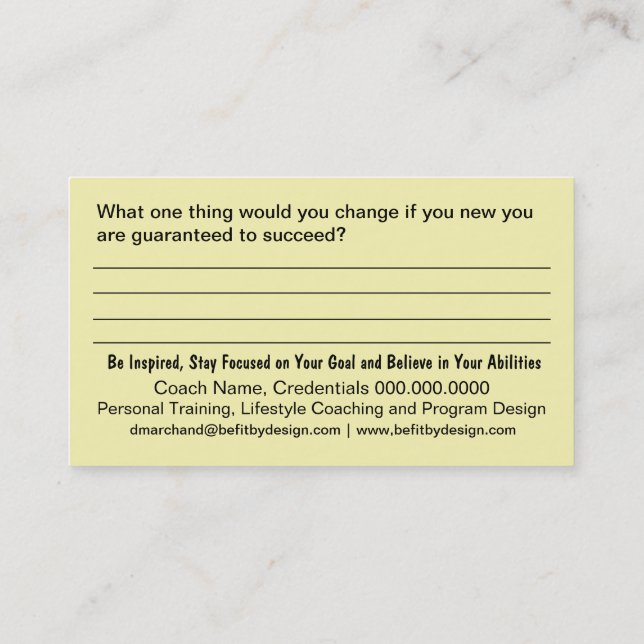 Tarjeta de visita de preparación de vida (Reverso)