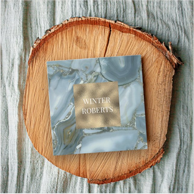 Tarjeta de visita de purpurina de  de moda de lujo (Luxury design for Square Business Card : gold glitter & blue marble)