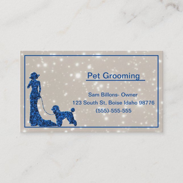 Tarjeta de visita de purpurina Dog Grooming (Anverso)