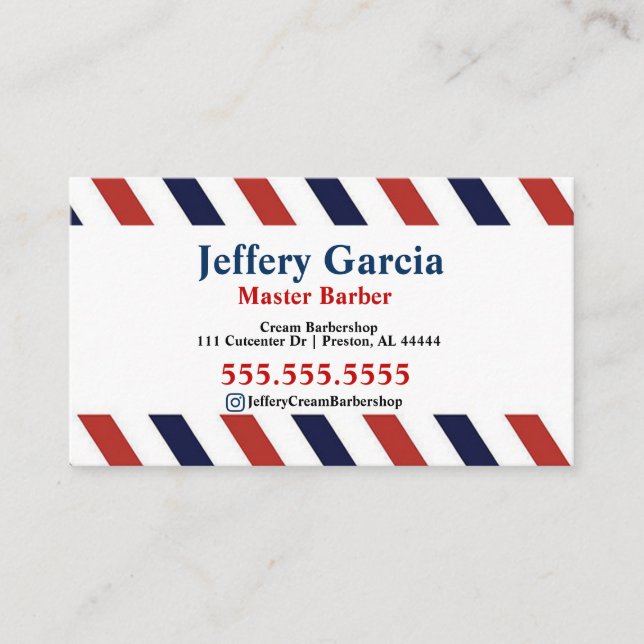 Tarjeta de visita de rayas de barbero (Anverso)