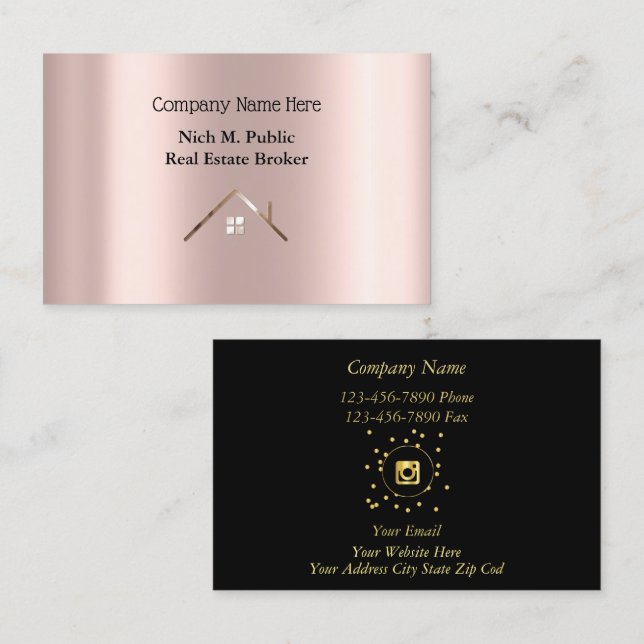 Tarjeta de visita de rosa de oro Elegance Real Est (Anverso / Reverso)