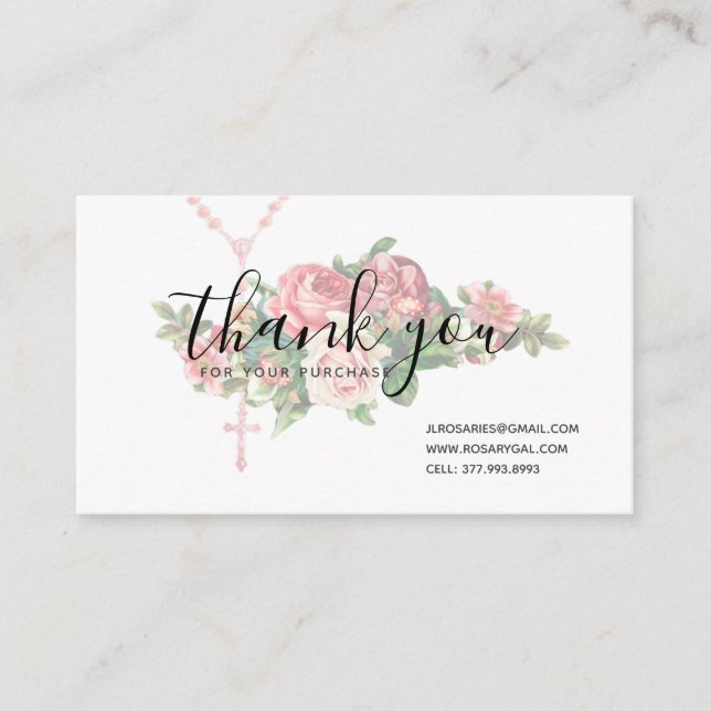 Tarjeta de visita de Rosas religiosos de Rosary (Anverso)