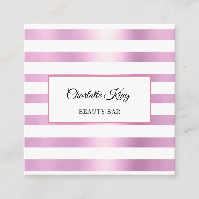Tarjeta de visita de salón de rayas blancas rosada (Anverso)
