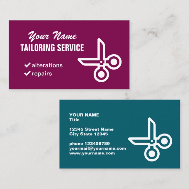 Tarjeta de visita de servicio de costura con logot (Anverso / Reverso)