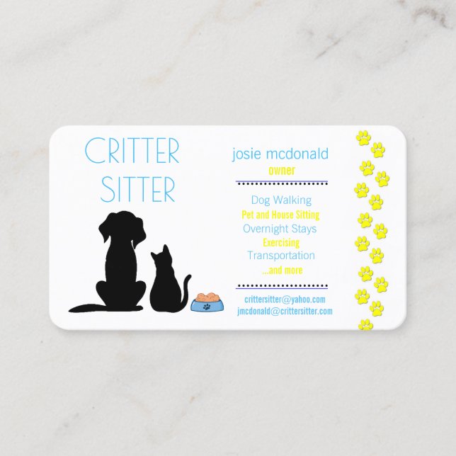 tarjeta de visita de servicio de sesión de mascota (Anverso)