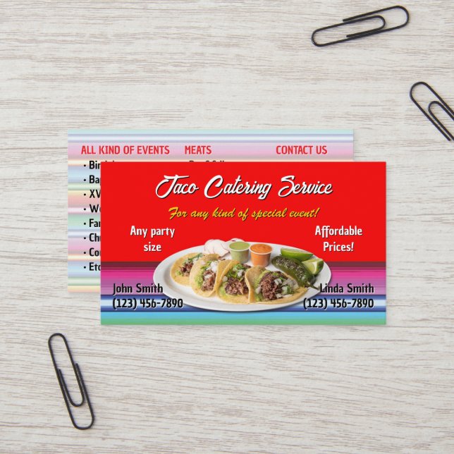 Tarjeta de visita de servicio Taco (Anverso/Reverso In Situ)