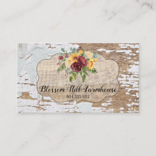 Tarjeta de visita de Shabby Rustic Wood Burlap