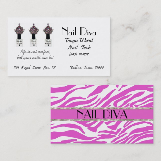 Tarjeta de visita de técnico de nail "Nail Diva" (Anverso / Reverso)