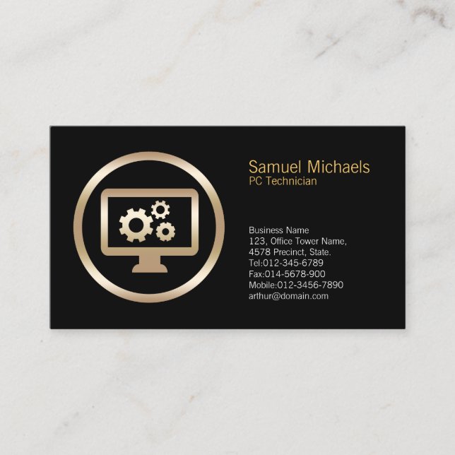 Tarjeta de visita de técnico de PC con icono de en (Anverso)