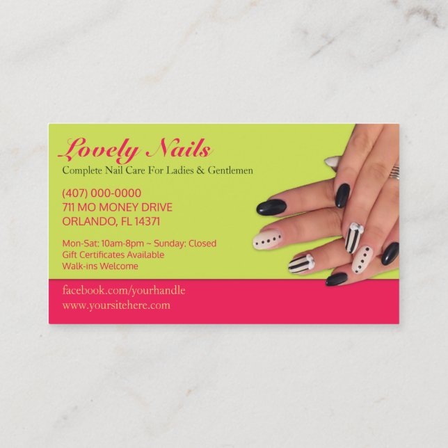 Tarjeta de visita de técnico de salón de uñas (Reverso)