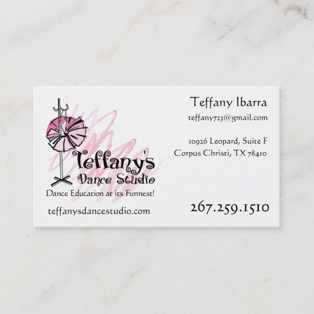 Tarjeta de visita de Teffany's Dance Studio - Pers (Anverso)