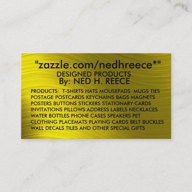 TARJETA de VISITA de zazzle.com/nedhreece*" - (Anverso)