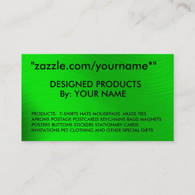 TARJETA de VISITA de ZAZZLE zazzle.com/yourname* " (Anverso)