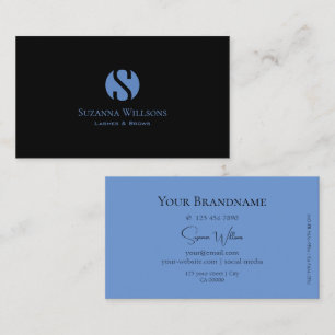 Tarjeta De Visita Decente Negro Liso y Azul con Estilo de Monograma