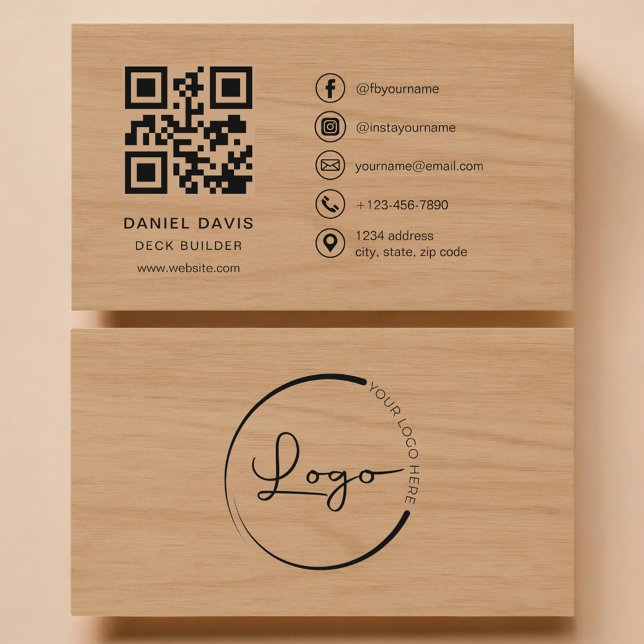 Tarjeta De Visita Deck Builder Wood Professional QR Code (Subido por el creador)