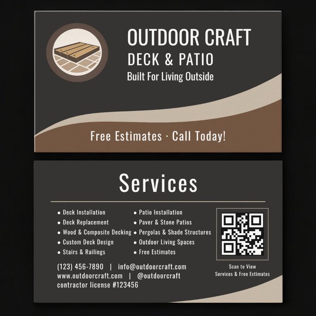 Tarjeta De Visita Deck & Patio QR Code Professional (Subido por el creador)