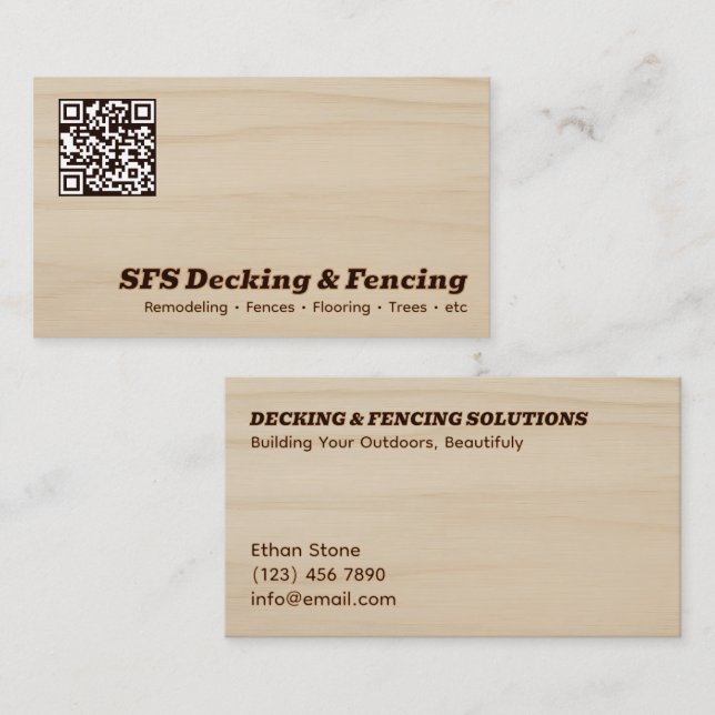 Tarjeta De Visita Decking & Fencing Business QR Vcard (Anverso / Reverso)