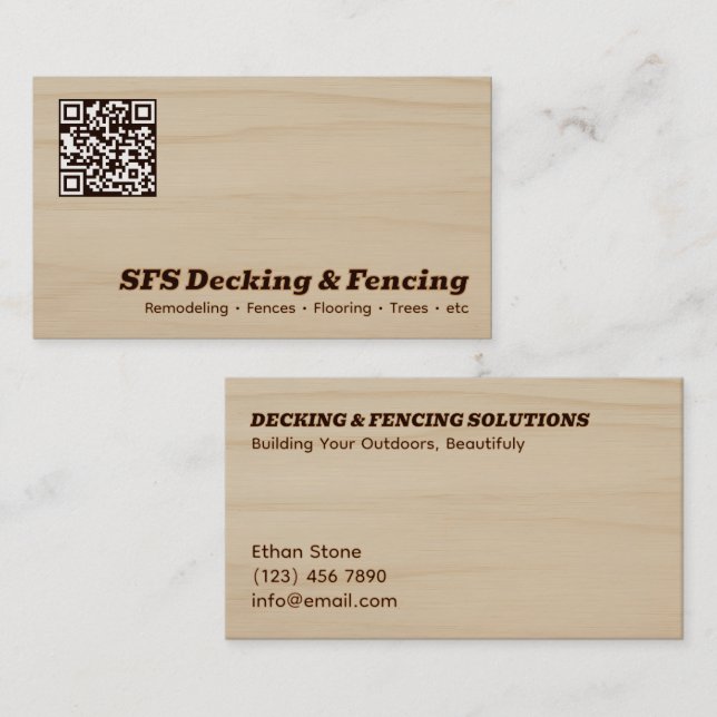 Tarjeta De Visita Decking & Fencing Business QR Vcard (Anverso / Reverso)