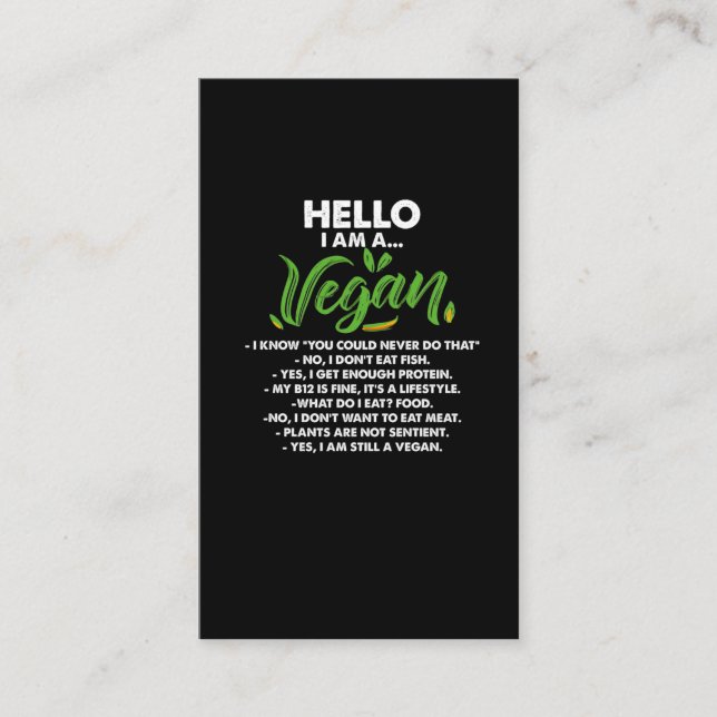Tarjeta De Visita Declaración Vegan Lifestyle Pro Vegan Activista (Anverso)