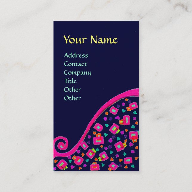 Tarjeta De Visita DECO MONOGRAM, azul de fucsia rosa (Anverso)