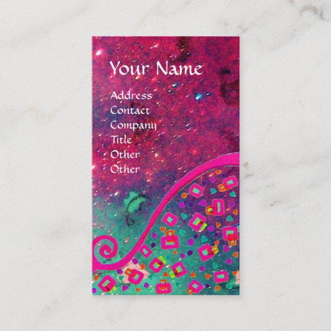 Tarjeta De Visita DECO MONOGRAM , Pescados verdes de la fucsia rosa (Anverso)