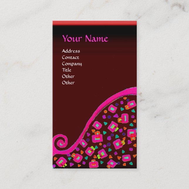 Tarjeta De Visita DECO MONOGRAM, Rojo de Fuchsia Rosa (Anverso)