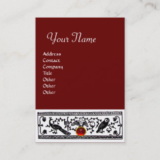 TARJETA DE VISITA DECORACIÓN ANTIGUA, ANIMALES, MONOGRAMA ROJO BLANC