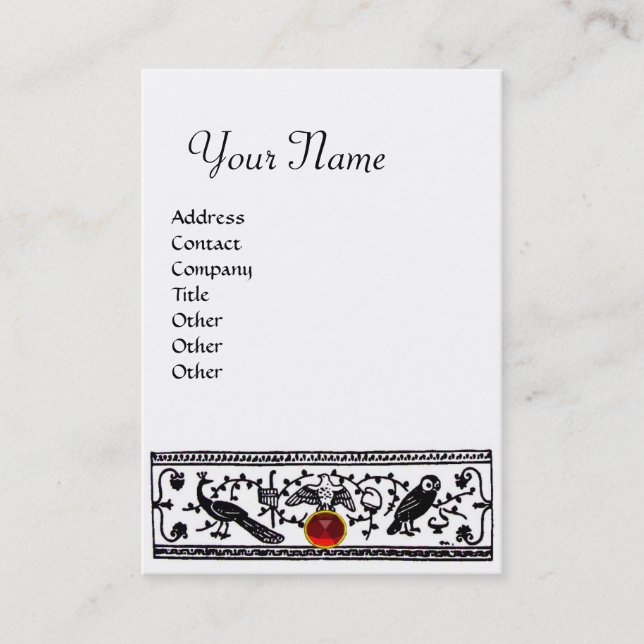 Tarjeta De Visita DECORACIÓN ANTIGUA,ANIMALES RUBY MONOGRAM Blanco n (Anverso)