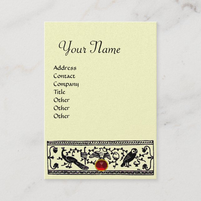 Tarjeta De Visita DECORACIÓN ANTIGUA, ANIMALES RUBY MONOGRAM Marfil  (Anverso)