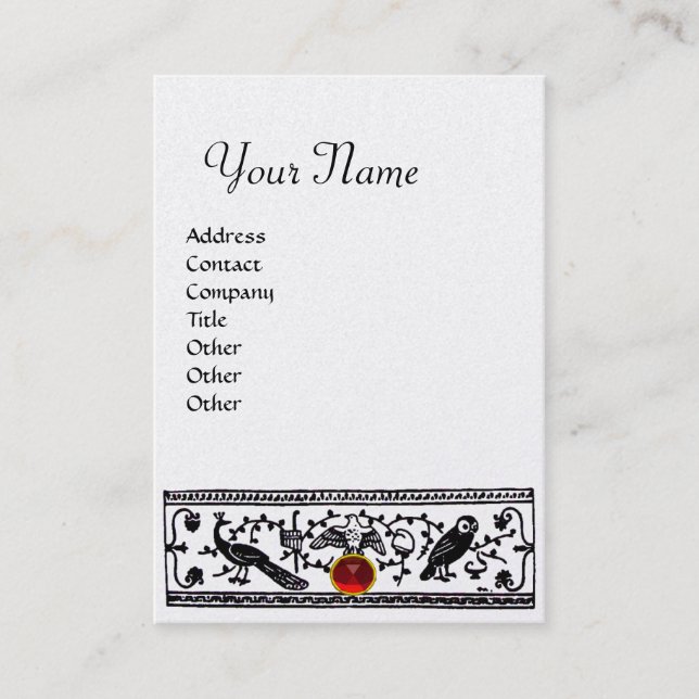 Tarjeta De Visita DECORACIÓN ANTIGUA,MONOGRAMA DE RUBY ROJO,Perla bl (Anverso)