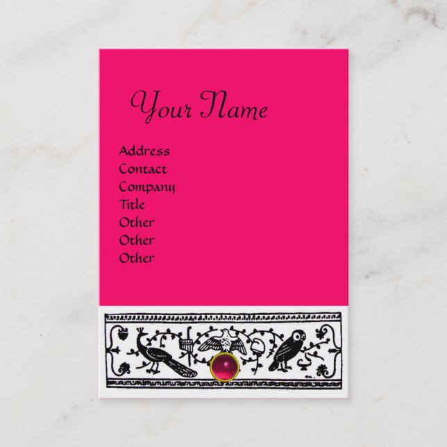 Tarjeta De Visita DECORACIÓN ANTIGUA, RUBY MONOGRAM, rojo rosa (Anverso)