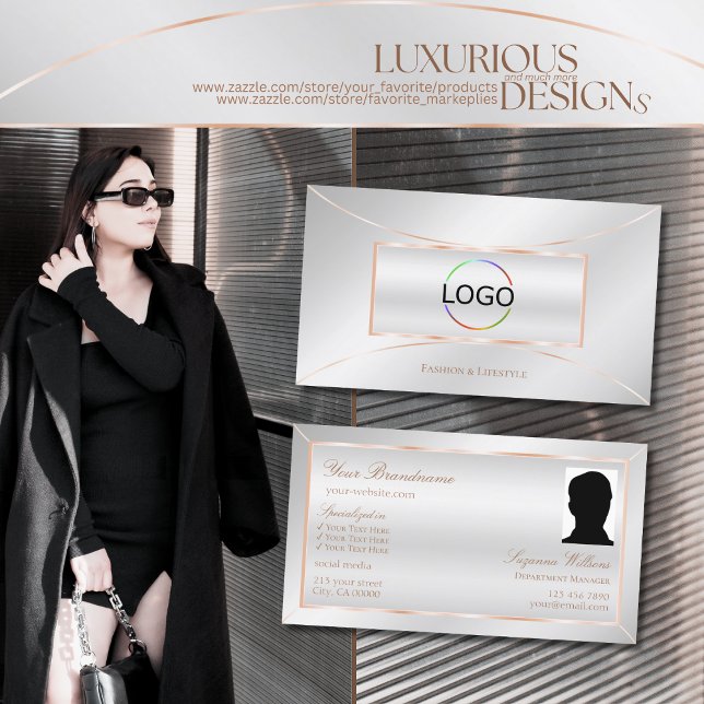 Tarjeta De Visita Decoración de oro de Rosa plateado de lujo con log (Subido por el creador)