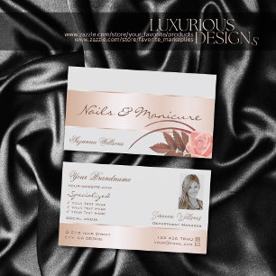 Tarjeta De Visita Decoración de oro gris Rosa, magnífica flor con fo